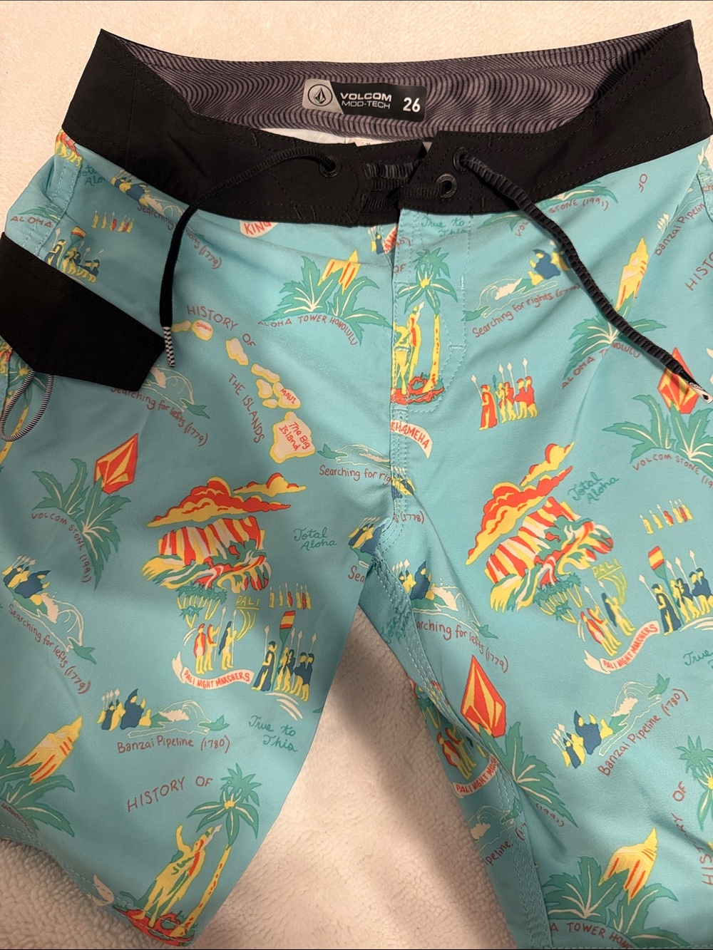 Volcom Men’s Teal Tropical Map Print Board Shorts NWOT